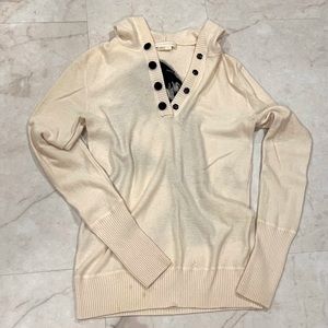 alexander wang - cashmere hoodie with embroidered b&w portrait - needs repair